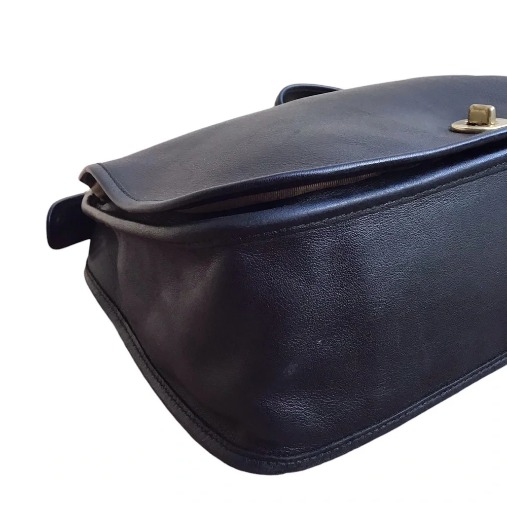 COACH Vintage Legacy Crescent Black Leather Flap Bag